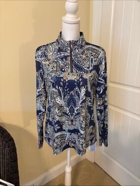 Navy Paisley Quarter-Zip Long-Sleeve Top. Acegolfs XL.  NWT